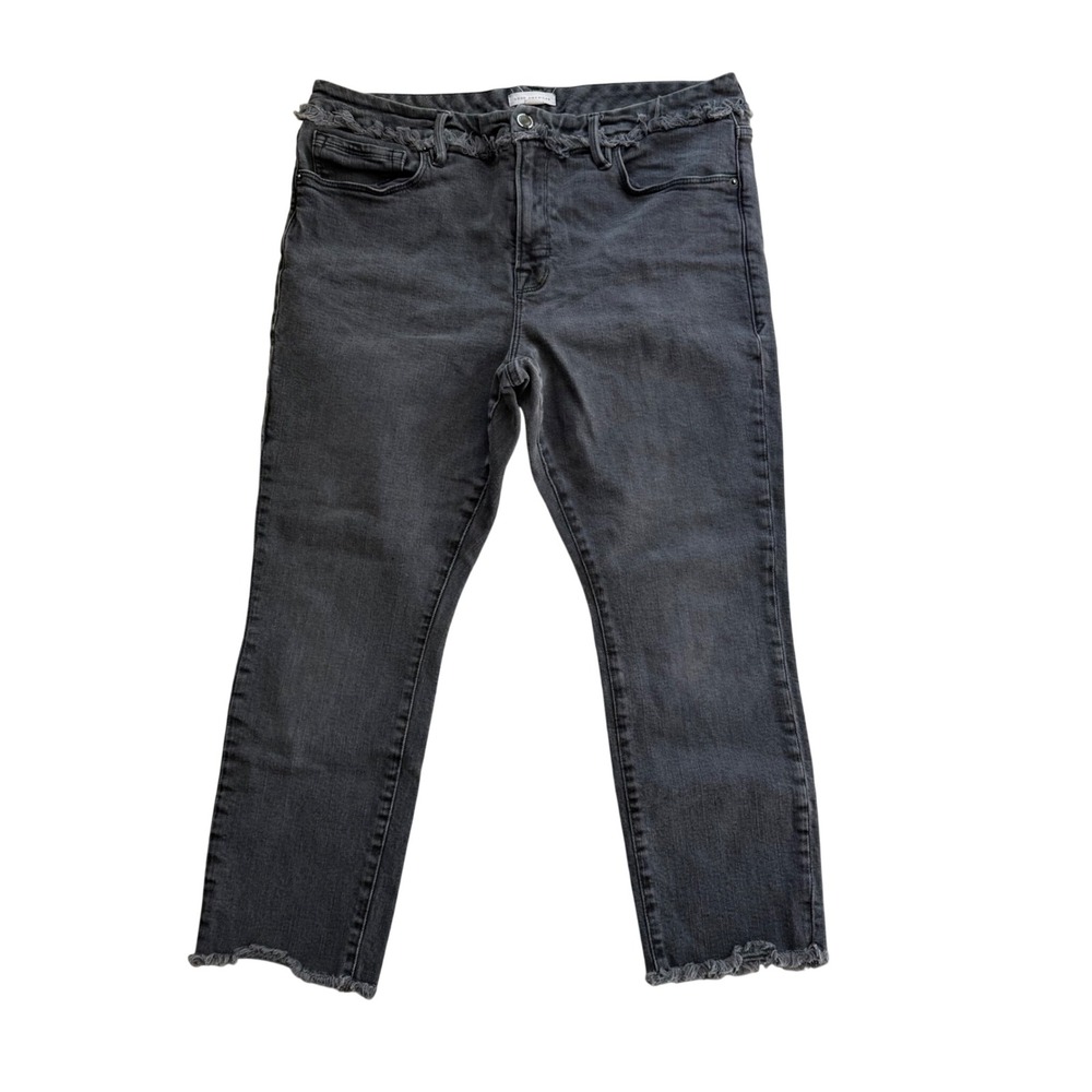 Good American High Rise Straight Leg Jeans Women's size 15 Black Frayed Waist